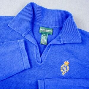 Lauren Ralph Lauren Crest Knit Preppy Women's Blue Collared Pullover Sweater L